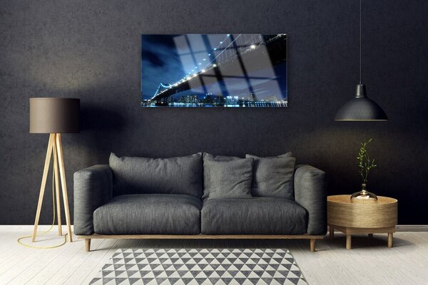 Quadro vetro Architettura della città del ponte 100x50 cm 2 appendini