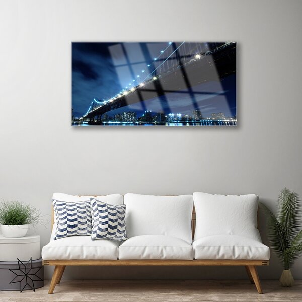 Quadro vetro Architettura della città del ponte 100x50 cm 2 appendini