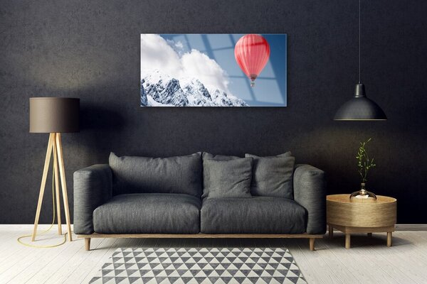 Quadro in vetro Mongolfiera Cime di montagna Inverno 100x50 cm 2 appendini