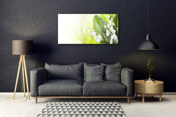 Quadro in vetro Mughetto Fiori di foglie Prato 100x50 cm 2 appendini