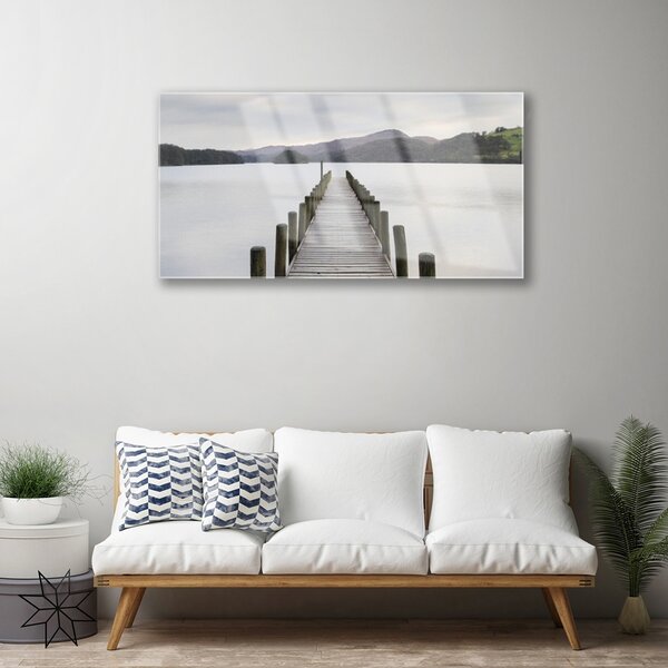 Quadro in vetro Architettura del ponte sul mare 100x50 cm 2 appendini