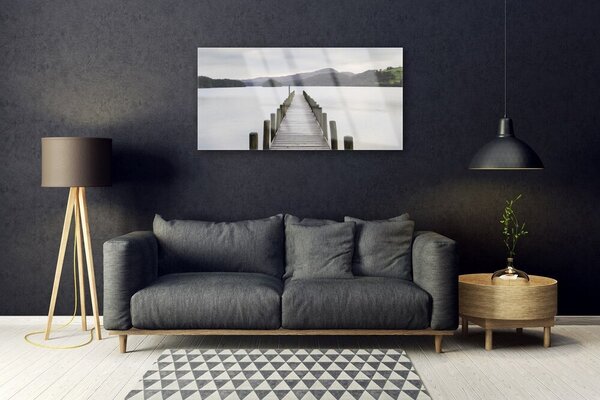 Quadro in vetro Architettura del ponte sul mare 100x50 cm 2 appendini