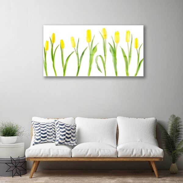 Quadro vetro Fiori di tulipani gialli 100x50 cm 2 appendini