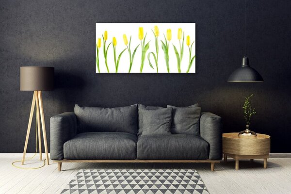 Quadro vetro Fiori di tulipani gialli 100x50 cm 2 appendini