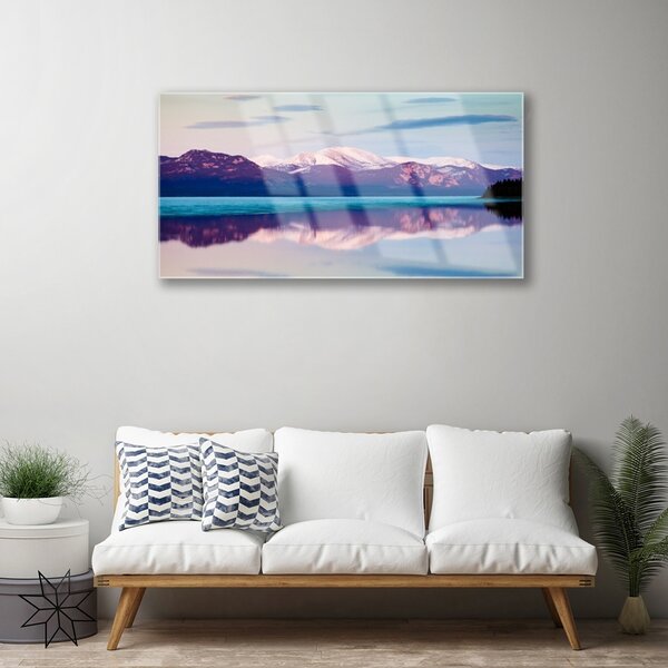 Quadro su vetro Montagne Lago Paesaggio 100x50 cm 2 appendini