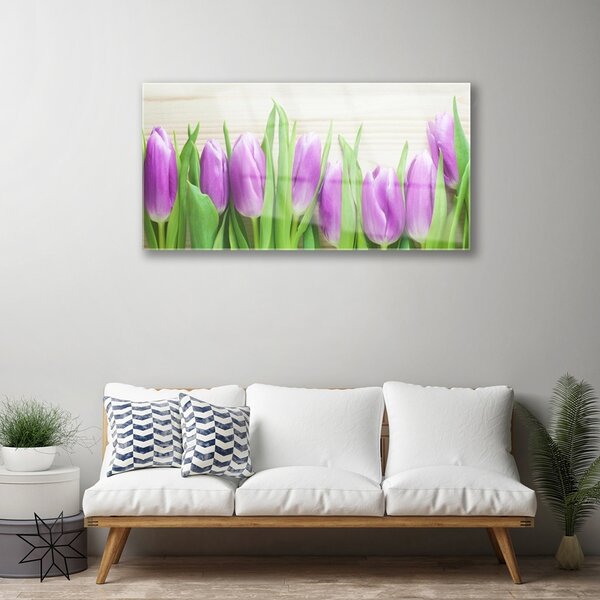 Quadro in vetro Tulipani Fiori della natura 100x50 cm 2 appendini