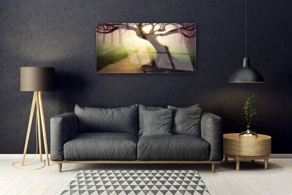 Quadro in vetro Albero Raggi di sole 100x50 cm 2 appendini