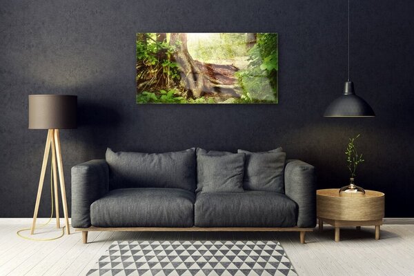Quadro di vetro Tronco d'albero Foresta naturale 100x50 cm 2 appendini