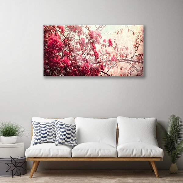 Quadro di vetro Rami Foglie Natura 100x50 cm 2 appendini