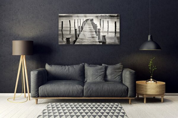 Quadro in vetro Architettura del ponte sul mare 100x50 cm 2 appendini