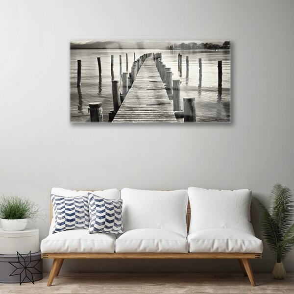 Quadro in vetro Architettura del ponte sul mare 100x50 cm 2 appendini