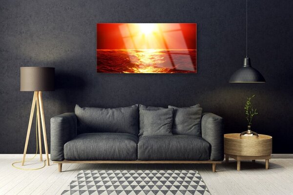 Quadro di vetro Onda del mare al tramonto 100x50 cm 2 appendini