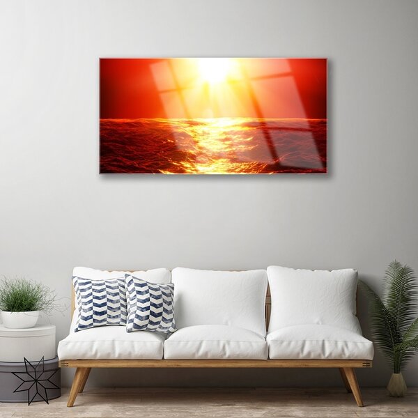 Quadro di vetro Onda del mare al tramonto 100x50 cm 2 appendini