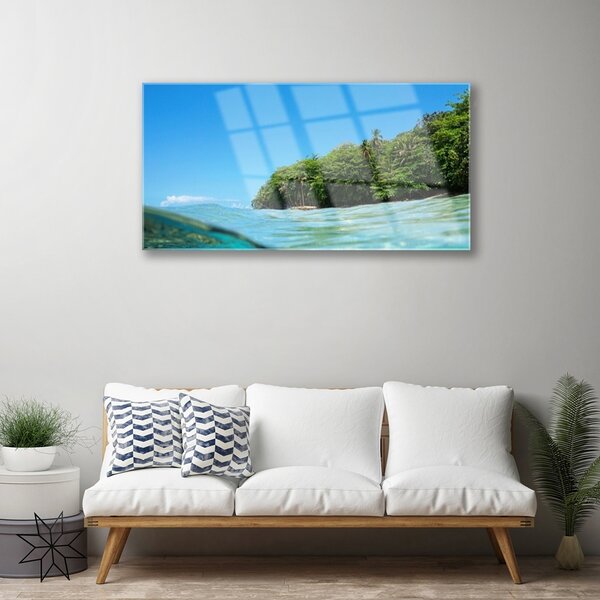 Quadro di vetro Paesaggio dell'albero del mare 100x50 cm 2 appendini