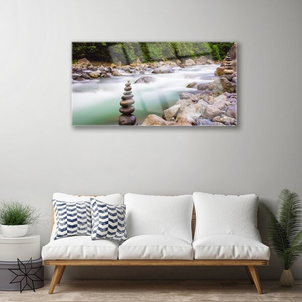 Quadro in vetro Foresta Brook River Mountains 100x50 cm 2 appendini