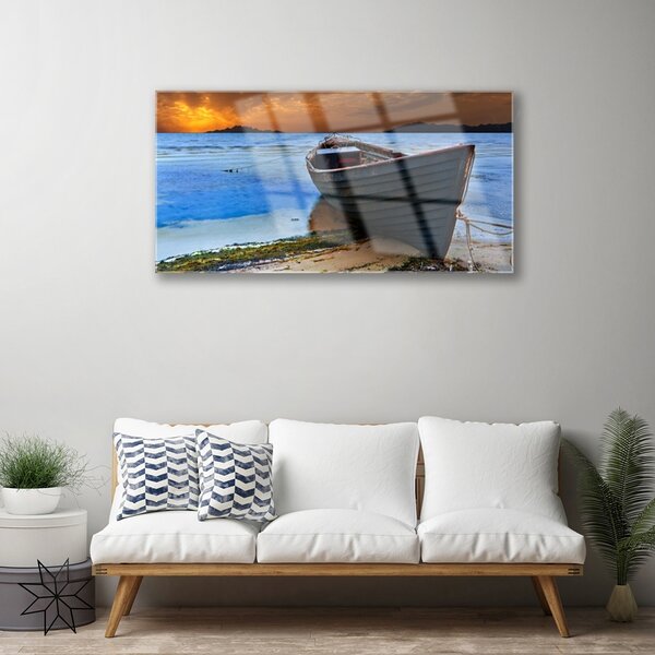Quadro in vetro Barca Mare Costa Spiaggia 100x50 cm 2 appendini