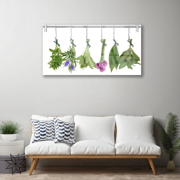 Quadro in vetro Erbe Foglie secche Fiori 100x50 cm 2 appendini