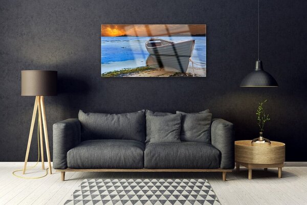 Quadro in vetro Barca Mare Costa Spiaggia 100x50 cm 2 appendini