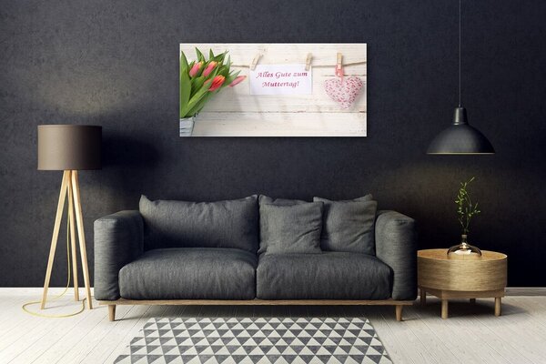 Quadro di vetro Tulipani Cuore Arte 100x50 cm 2 appendini