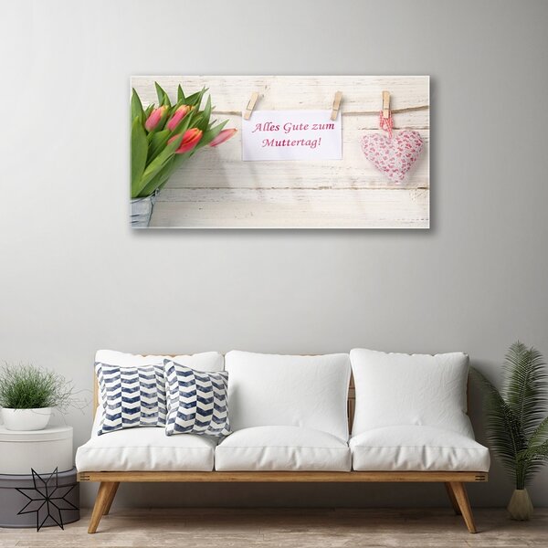 Quadro di vetro Tulipani Cuore Arte 100x50 cm 2 appendini