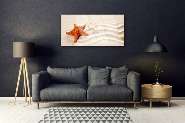 Quadro vetro Stella marina sulla spiaggia di sabbia 100x50 cm 2 appendini