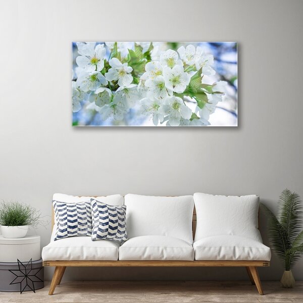 Quadro in vetro Fiori Albero Foglie Natura 100x50 cm 2 appendini