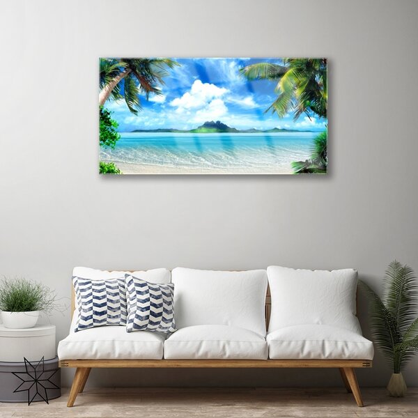 Quadro vetro Palme Mare Isola tropicale 100x50 cm 2 appendini