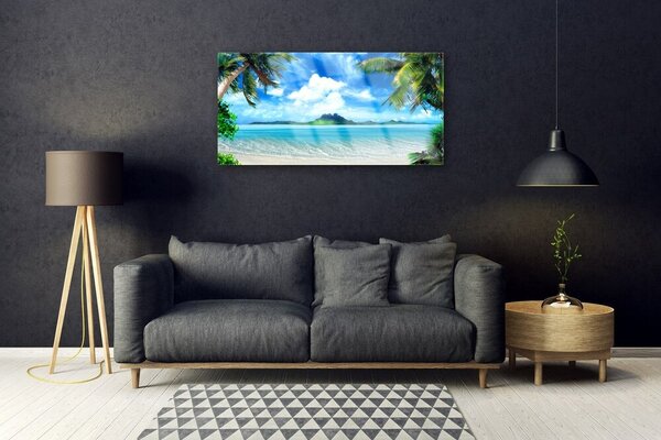 Quadro vetro Palme Mare Isola tropicale 100x50 cm 2 appendini