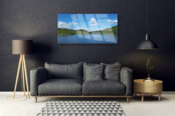 Quadro di vetro Paesaggio della Foresta del Lago 100x50 cm 2 appendini