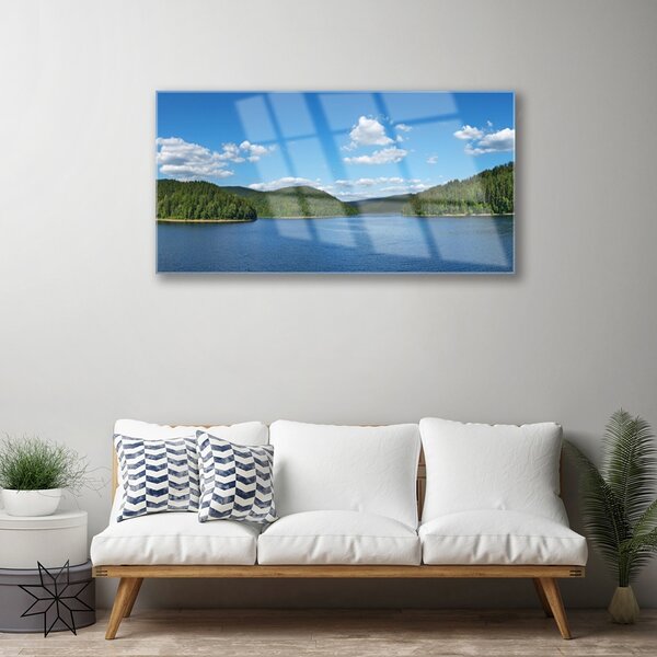 Quadro di vetro Paesaggio della Foresta del Lago 100x50 cm 2 appendini