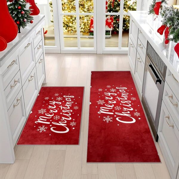 Tappetino natalizio Merry Christmas rosso cm. 119x44