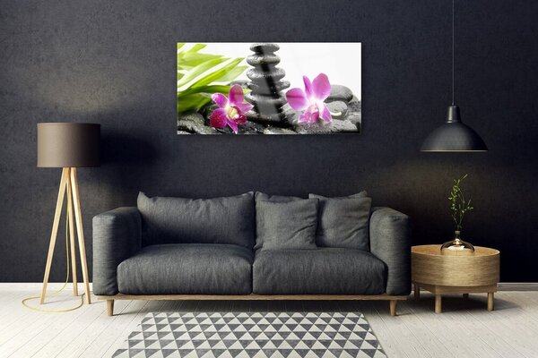 Quadro su vetro Pietre di orchidea Zen Spa 100x50 cm 2 appendini
