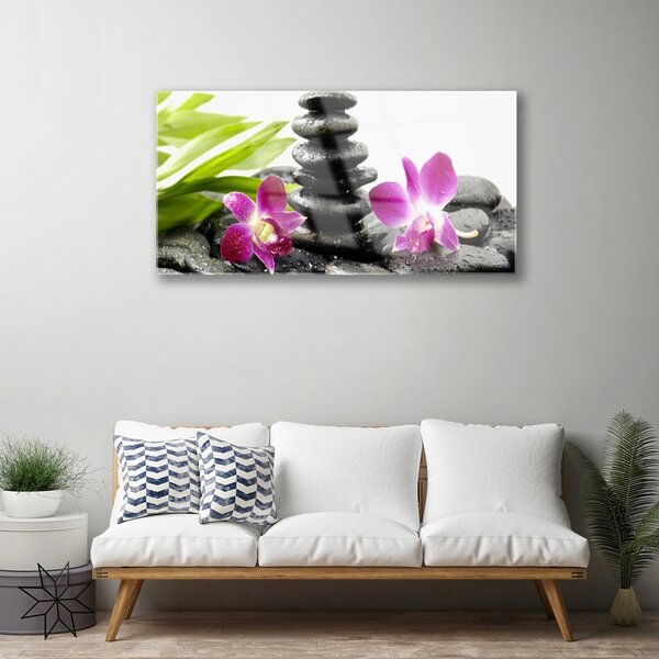 Quadro su vetro Pietre di orchidea Zen Spa 100x50 cm 2 appendini