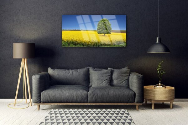 Quadro su vetro Campo naturale di Meadow Tree 100x50 cm 2 appendini