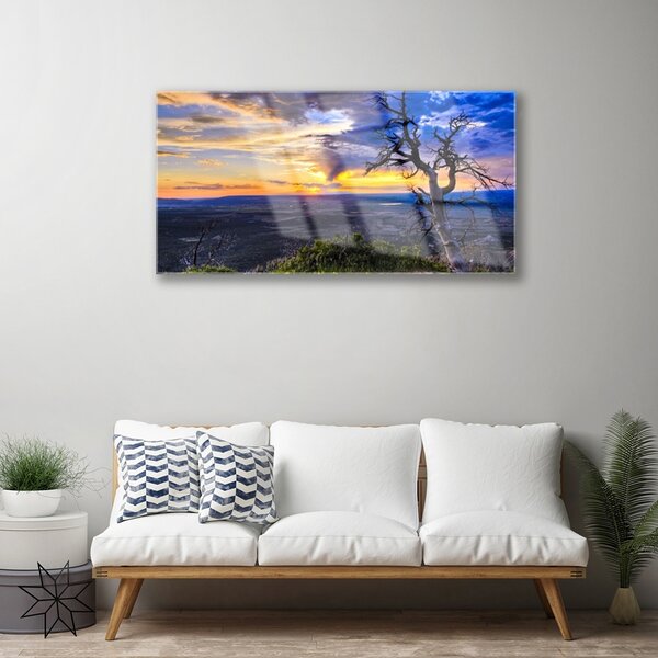 Quadro in vetro Albero del tramonto 100x50 cm 2 appendini