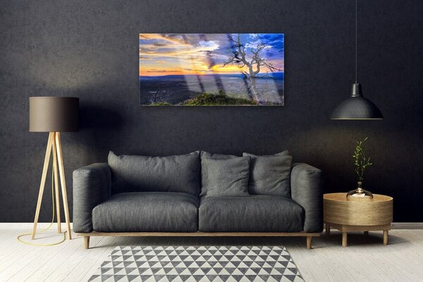 Quadro in vetro Albero del tramonto 100x50 cm 2 appendini