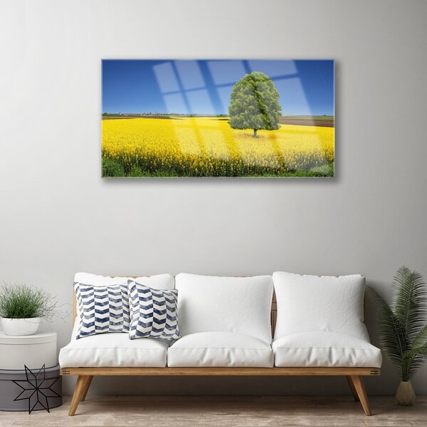 Quadro su vetro Campo naturale di Meadow Tree 100x50 cm 2 appendini