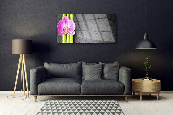 Quadro vetro Fiori di orchidea di bambù 100x50 cm 2 appendini