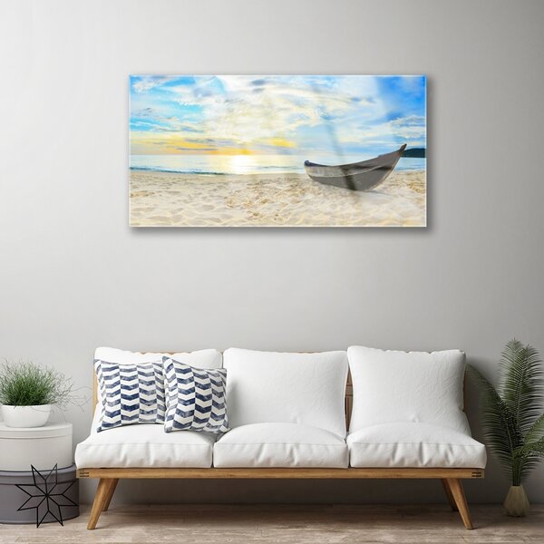 Quadro vetro Barca Spiaggia Mare 100x50 cm 2 appendini