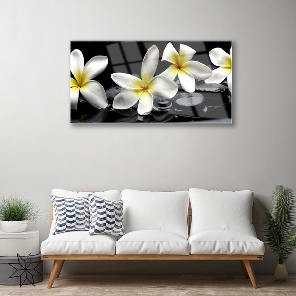 Quadro in vetro Bellissimo fiore di plumeria 100x50 cm 2 appendini