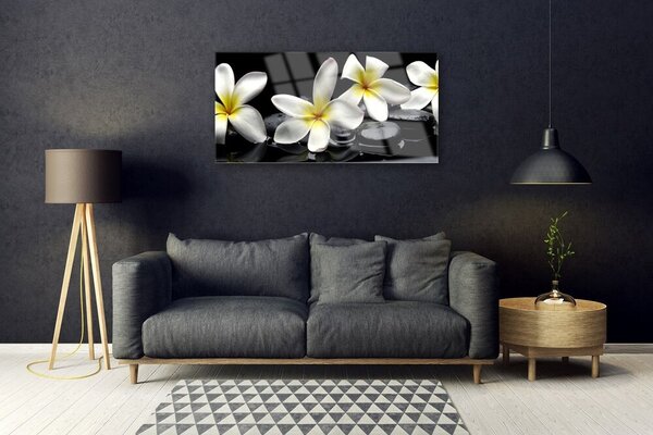 Quadro in vetro Bellissimo fiore di plumeria 100x50 cm 2 appendini