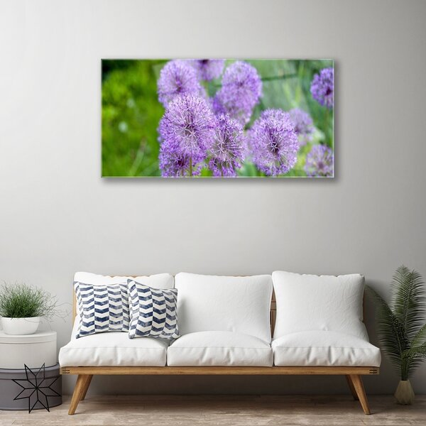 Quadro su vetro Prato di fiori viola 100x50 cm 2 appendini