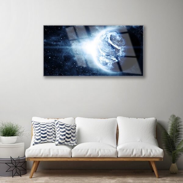 Quadro in vetro Terra Cosmo Pianeta 100x50 cm 2 appendini