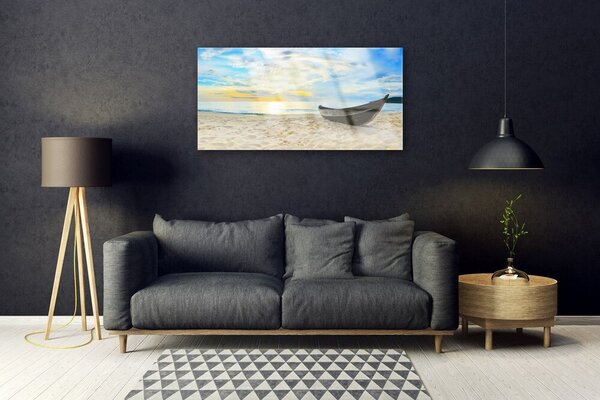 Quadro vetro Barca Spiaggia Mare 100x50 cm 2 appendini