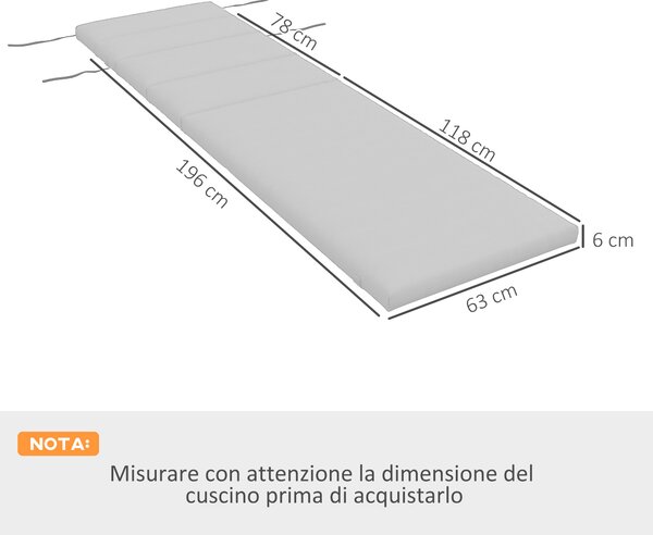 Outsunny Cuscino per Sdraio e Lettino Prendisole in Tessuto con Lacci di Fissaggio, Grigio Chiaro|Aosom