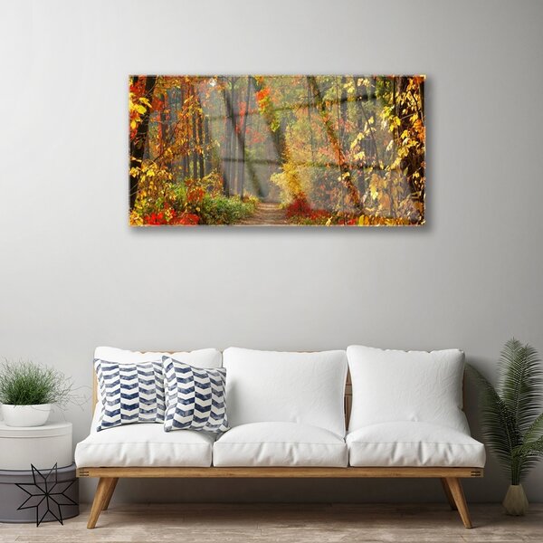 Quadro su vetro Foresta Natura Autunno 100x50 cm 2 appendini