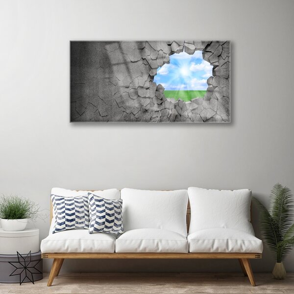 Quadro su vetro Muro incrinato 100x50 cm 2 appendini