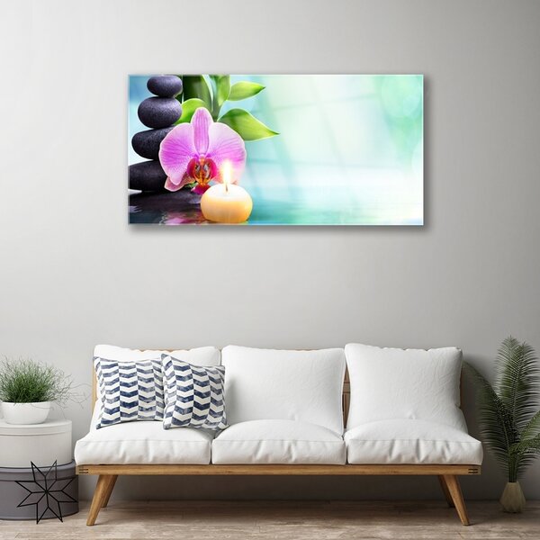 Quadro su vetro Orchidea Acqua Natura 100x50 cm 2 appendini
