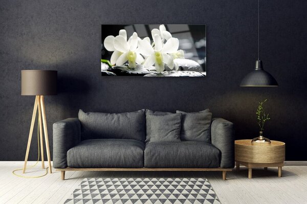 Quadro di vetro Pietre Fiori Orchidea 100x50 cm 2 appendini