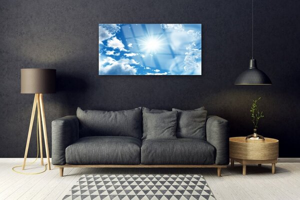 Quadro di vetro Sole Nuvole Cielo Blu 100x50 cm 2 appendini